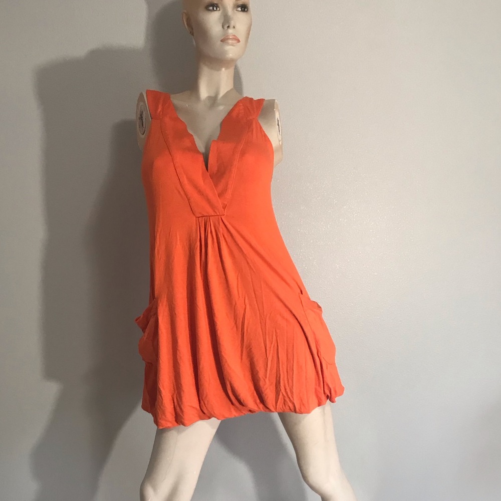La Rok Sleeveless Orange V Neck Mini Dress